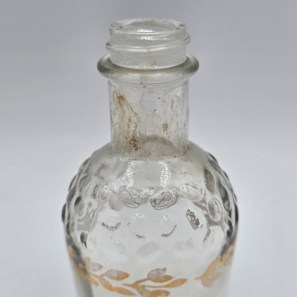 Antique Vtg Clear Hobnail Gold Leaf Poison Or Perfume Bottle Small - Picture 2 of 7